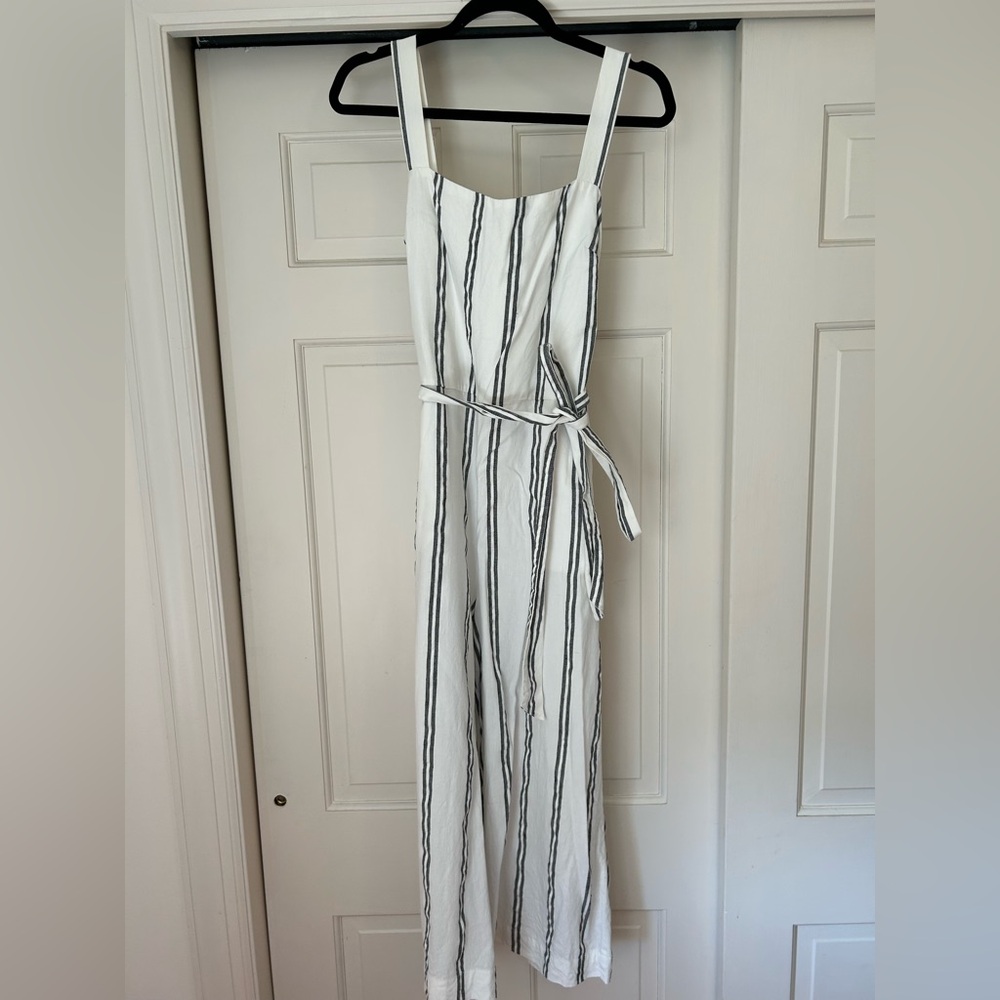 Elegant White and Black Striped Women's Jumpsuit